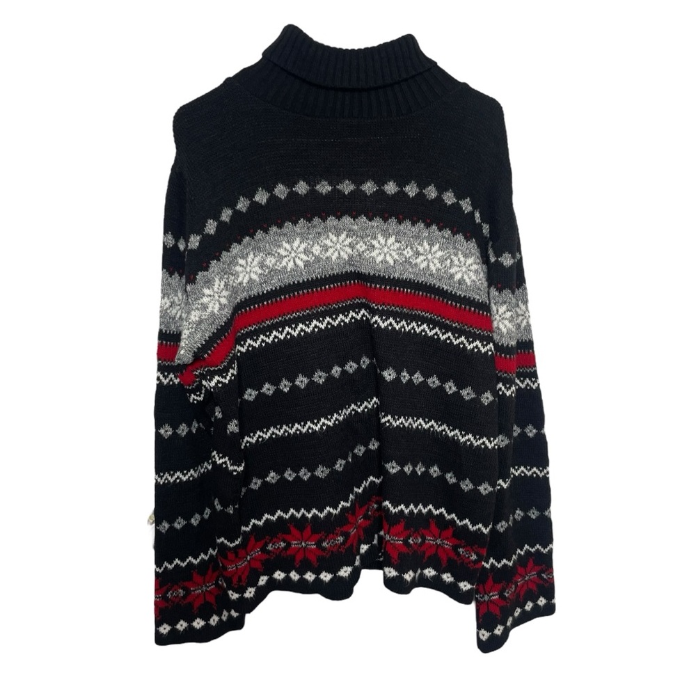 Vintage Private Eyes Nordic Sweater Women’s 1X Black Red Turtleneck Acrylic Cozy